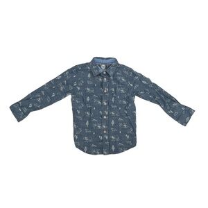 Wonder Nation Blue Long Sleeve Button Up Forest Animal Print Shirt Size 5T Boy’s